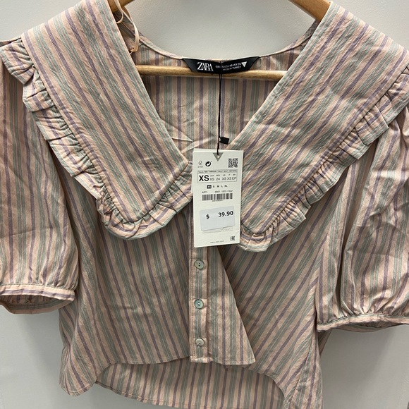 Zara Tops - NWT Zara Striped Cropped Top with Babydoll Collar